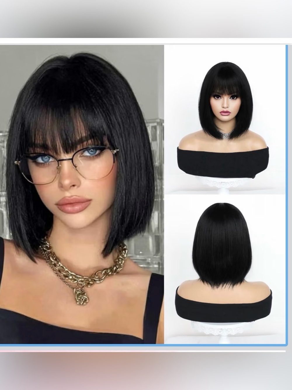 Aecaeceo,Black short Wig with Bangs Bob Wig 12”straight